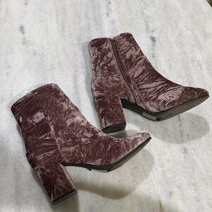 Pink Lily Mauve Velvet Block Heel Booties